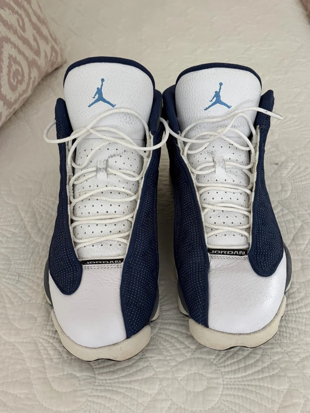 Jordan White and Navy Retro Basketball Sneakers